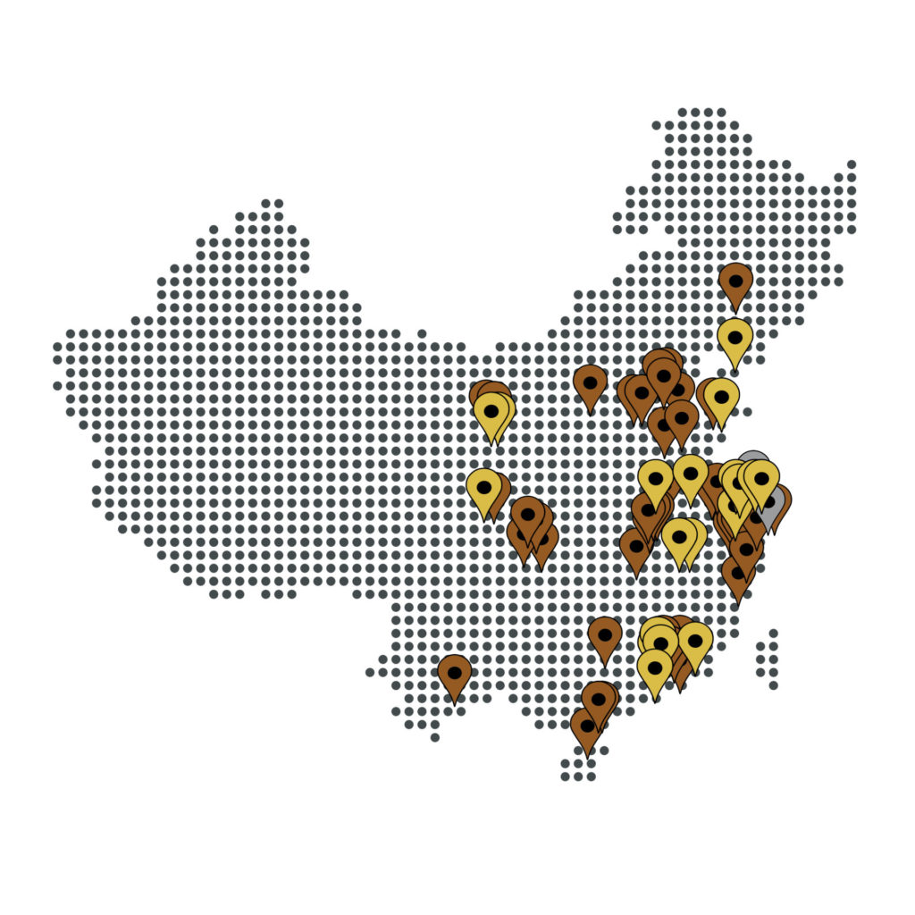 Map pinpointing all the BGA school members in China