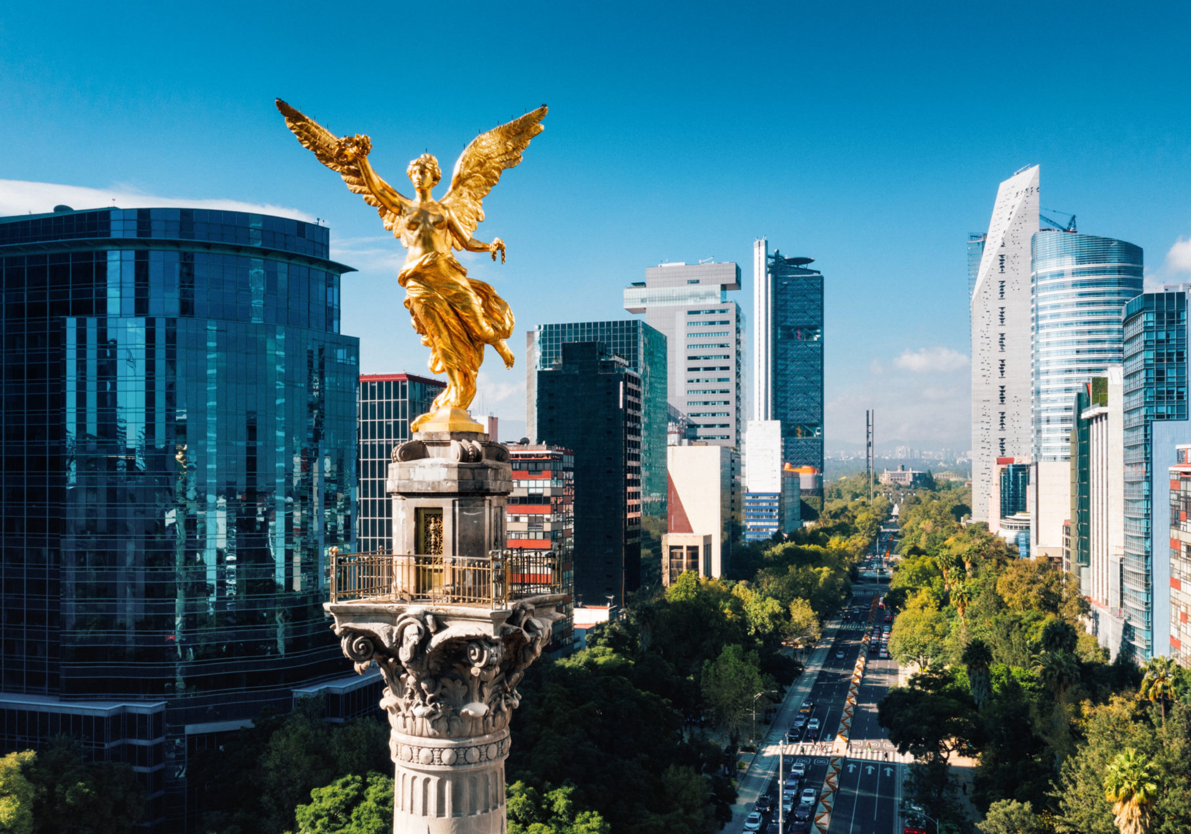 Aerial view of Independence Monument Mexico City. Latin American Capacity Building Workshops.